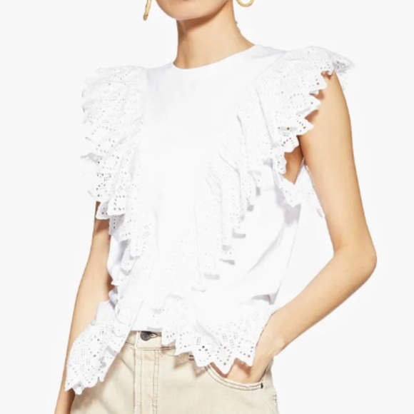 Topshop Tops - Topshop broderie ruffle scallop white knit top